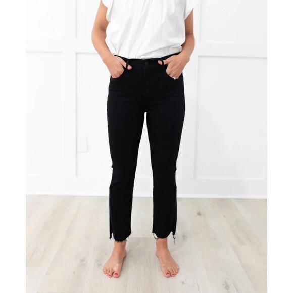 Mother The Insider Crop Step Fray Size 27 Black Jeans Not Guilty Stretchy USA - Picture 6 of 13